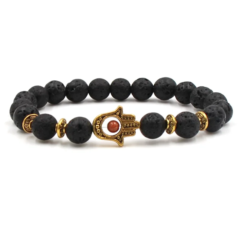 Wholesale Fashion Owl Palm Lion Buddha head Bracelet Man Black Lava Stone Beaded Bracelets For Men Women Dropshipping | Украшения и