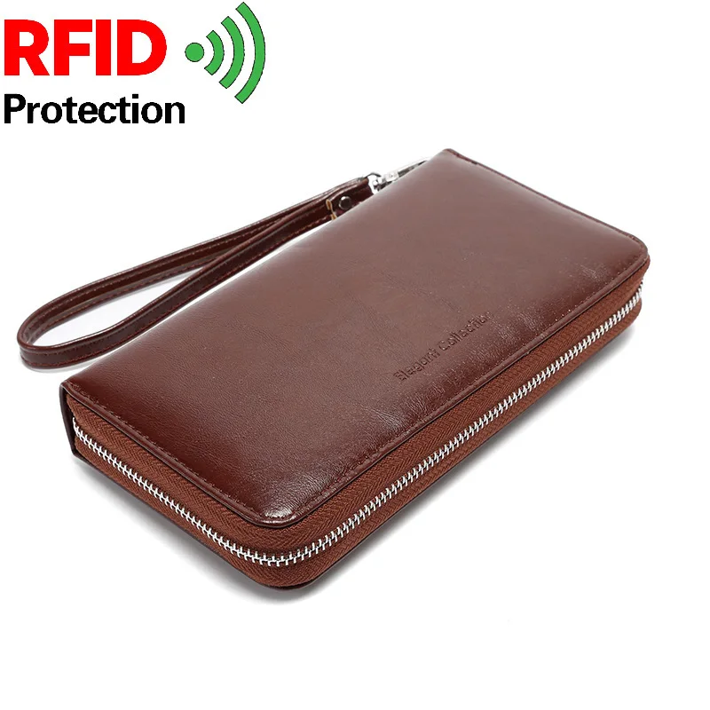 Rfid Женский Длинный кошелек из натуральной кожи, кошелек для монет, многофункциональный мужской и женский деловой держатель для карт Carteira Feminina - Цвет: Coffee