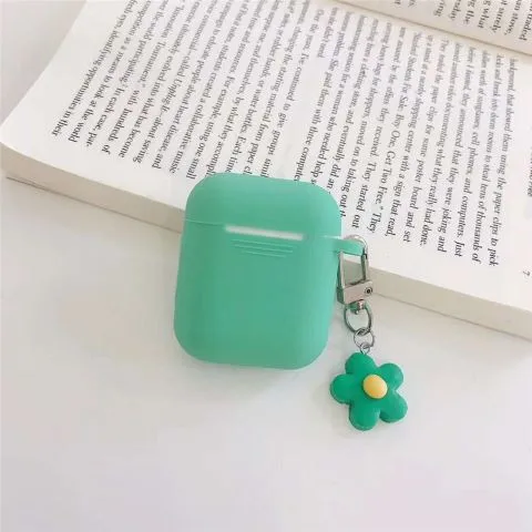 Цветок кулон мягкий силиконовый наушник чехол для apple airpods зарядная коробка Bluetooth беспроводные наушники защитный чехол сумка - Цвет: green