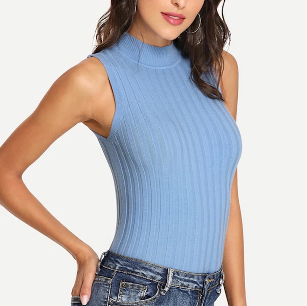 Fashion Top Casual Women Summer High Neck Vest Sleeveless Tank Tops Sexy Ladies Solid Color One Size Clothing 8 Colors | Женская одежда