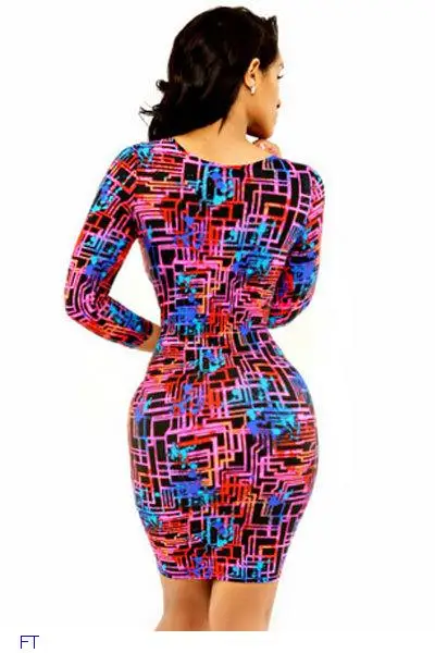 dear-lover roupas femininas vestido winter 2014 Colorful Labyrinth Print bandage Mini Dress LC21791 | Женская одежда