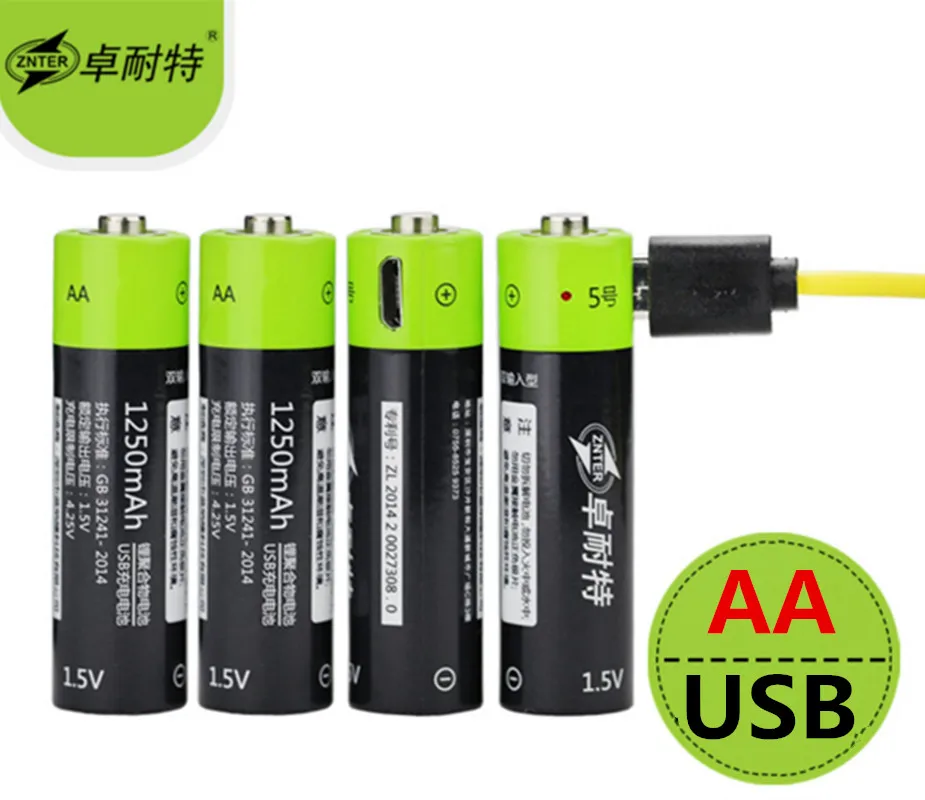 Аккумулятор ZNTER AA 1 5 в 1250 мАч 1/2/4/8 шт. USB быстрая зарядка перезаряжаемая литий