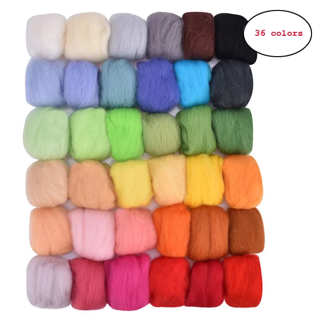 36 colors wool 36/50 цветов войлочная шерсть стартовый набор DIY с инструментами, аксессуарами и швейными формочками шерстяная полоса - Цвет: 36 colors wool