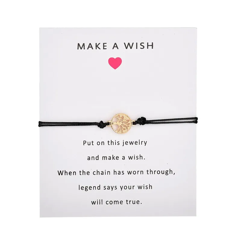 Black With Card NEWBUY Лаки Красная Нить регулируемые браслеты желаний для женщин мужчин Дети золото жизни Дерево Шарм браслет, лучший подарок на день рождения - Окраска металла: Black With Card