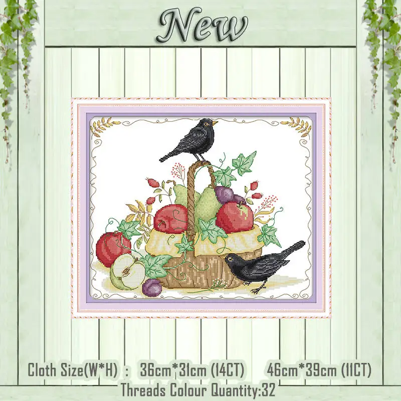 Harvest fruit basket Птицы Цветы животные мультфильм декор живопись Счетный напечатанный на холсте DMC 14CT 11CT вышивка крестиком наборы для вышивания - Цвет: Harvest fruit basket