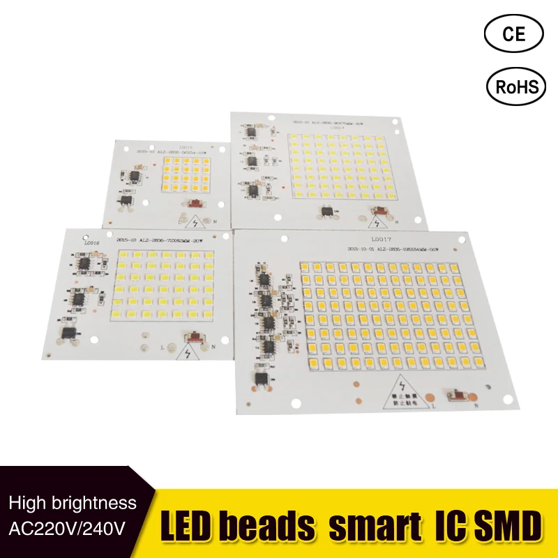 LED Lamps SMD Chip Beads Smart IC 220V Input 10W 20W 30W 50W For Outdoor FloodLight Cold White/Warm White | Лампы и освещение