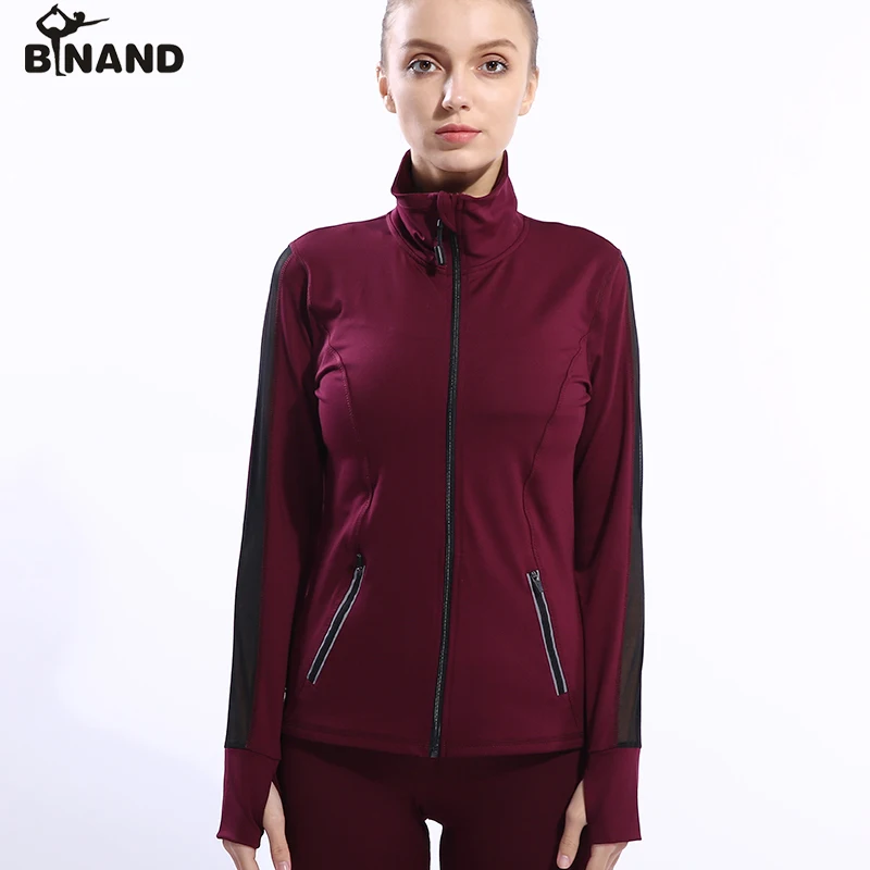BINAND для женщин бег молнии куртки с длинным рукавом Чистая Пряжа Сращивание