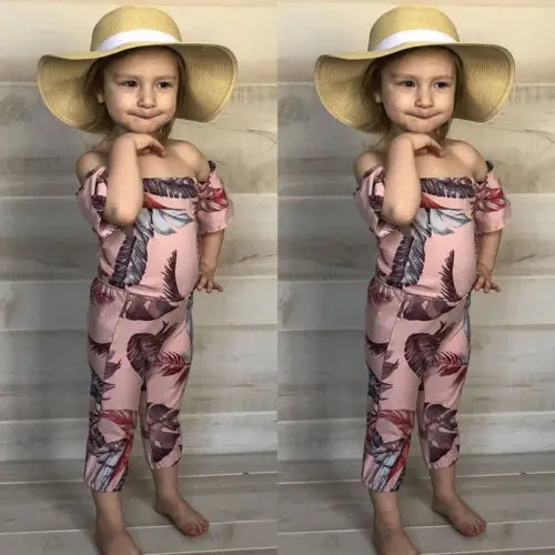 Для новорожденных Одежда для маленьких девочек листья печатных розовый