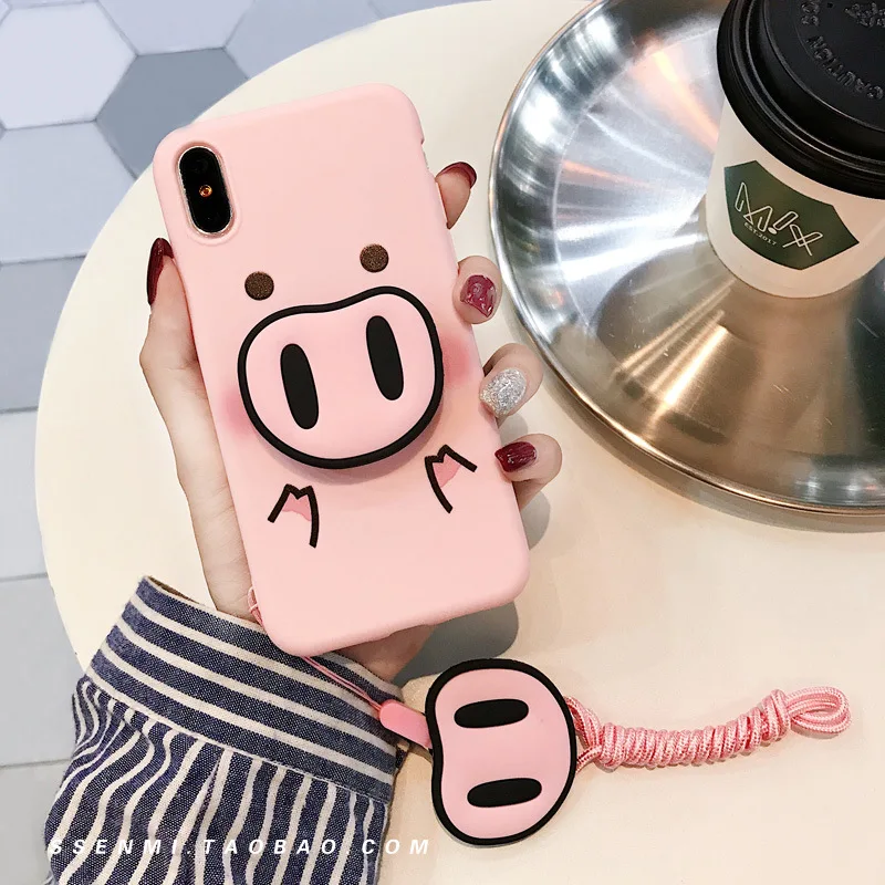 Мягкий чехол для телефона с милым мультяшным розовым поросенком подставкой и