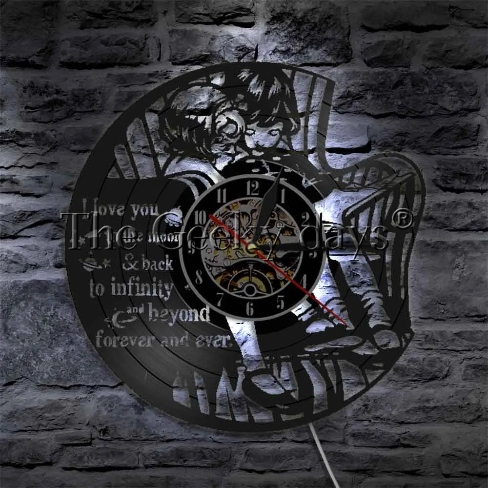  I Love You To The Moon LED Lighting Little Sister Brother Wall Art Gramophone Record Clock For Kid Room Decor | Дом и сад