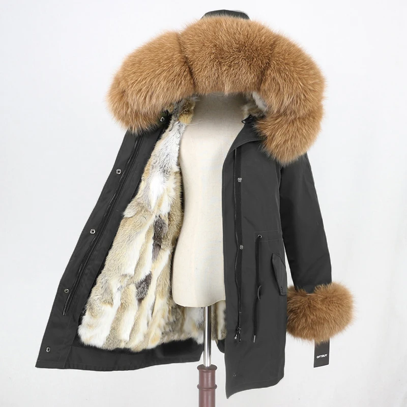 black camel OFTBUY, зимняя куртка для женщин, натуральный мех, пальто, водонепроницаемая парка, натуральный Лисий мех, воротник, манжеты, мех кролика, подкладка, верхняя одежда, съемная, Новинка - Цвет: black camel