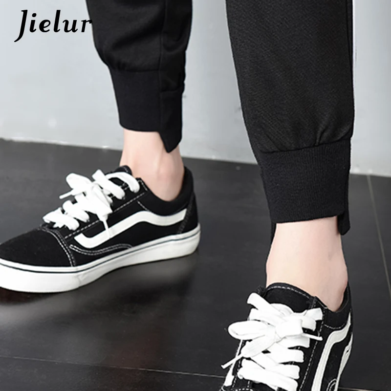

Jielur Elastic Waist White Stripe Fashion Harem Pants Spell Color Casual Trousers for Women Chic Basic Black Sweatpants Women