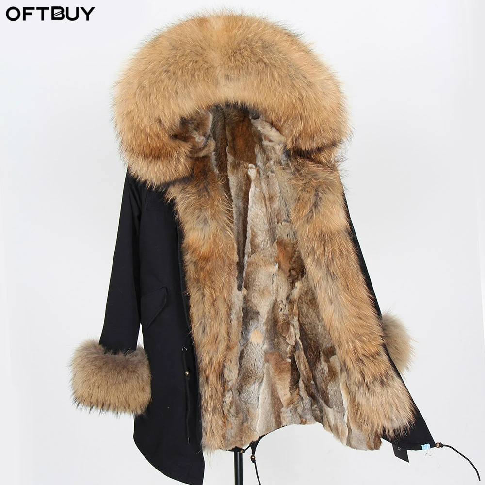 Женское пальто с мехом енота OFTBUY длинная парка воротником из натурального меха