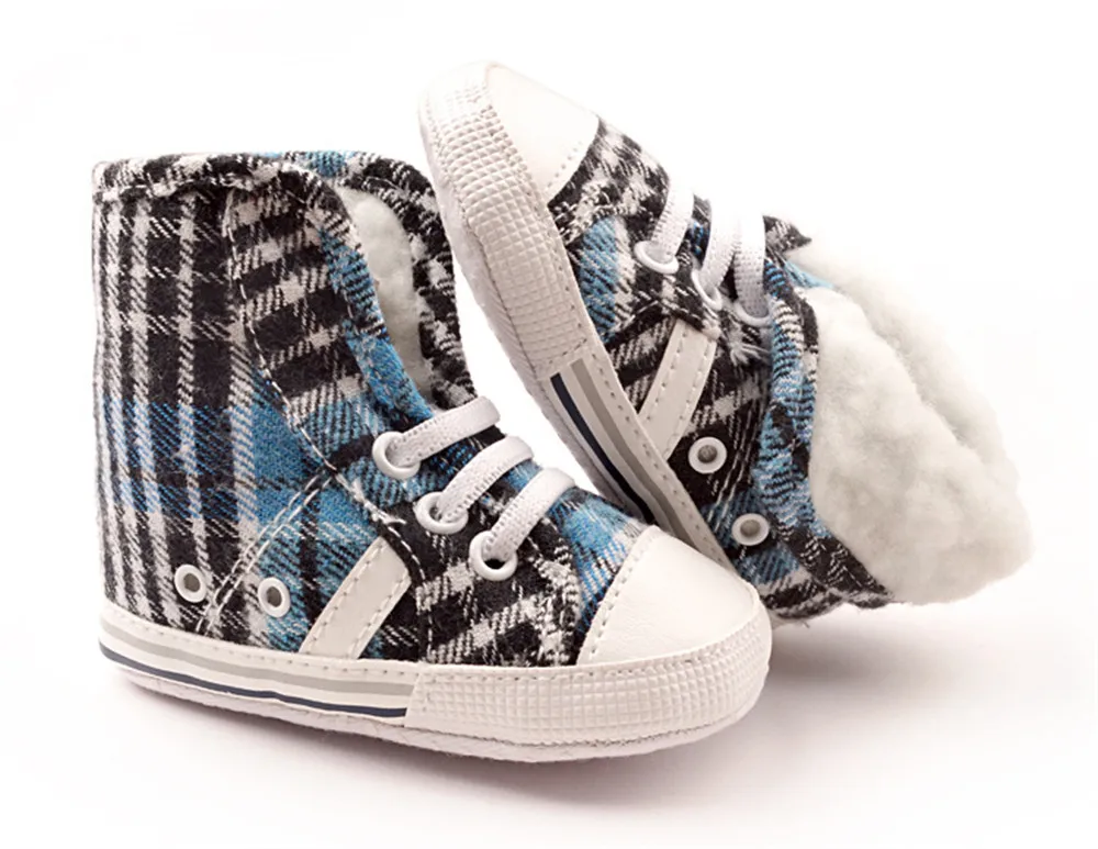 2017 г. Черные и синие детские зимние сапоги в клетку теплая Повседневная обувь для