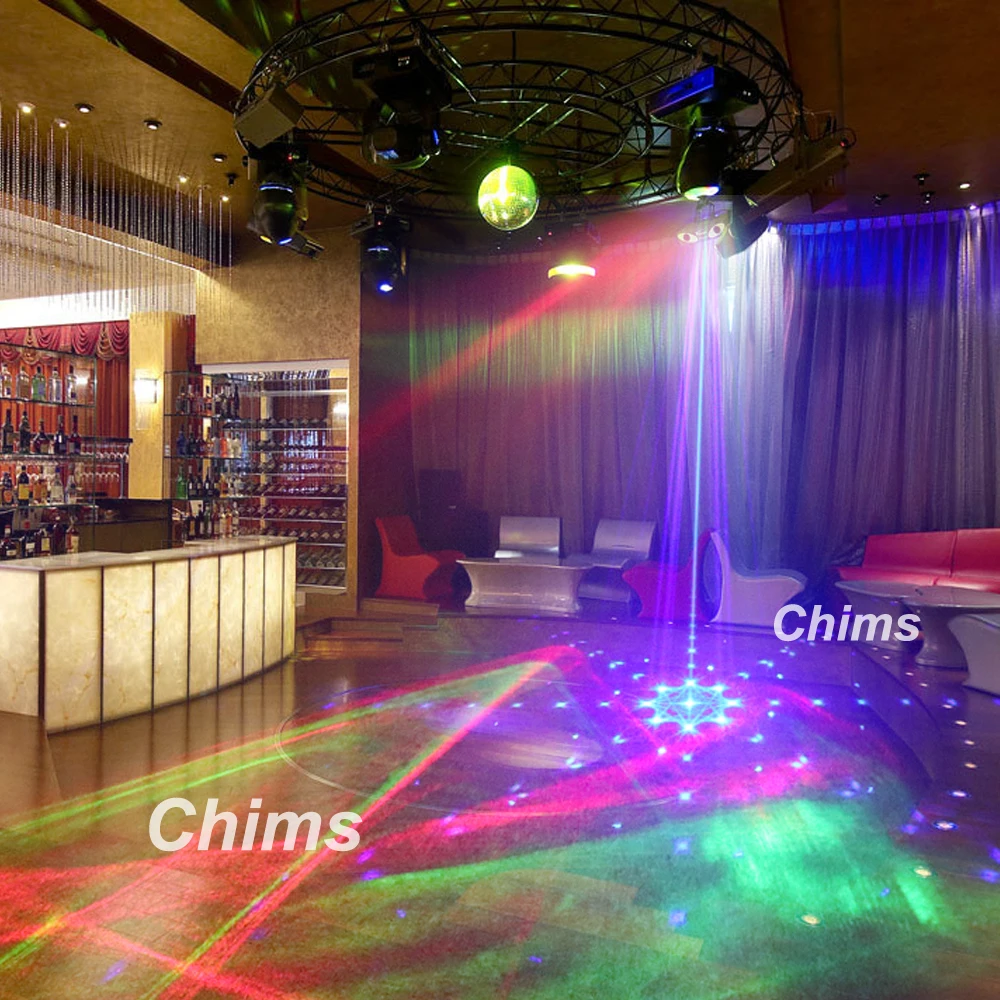 Фото Двойная лазерная светодиодная система Chims, 5 линз, 80 узоров, RGB свет, Аврора, Галактический эффект, сценическое освещение для вечеринки, украш... №4