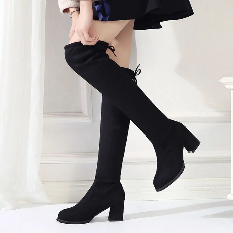 RIZABINA/женские Сапоги выше колена на высоком каблуке Лидер продаж зимние высокие