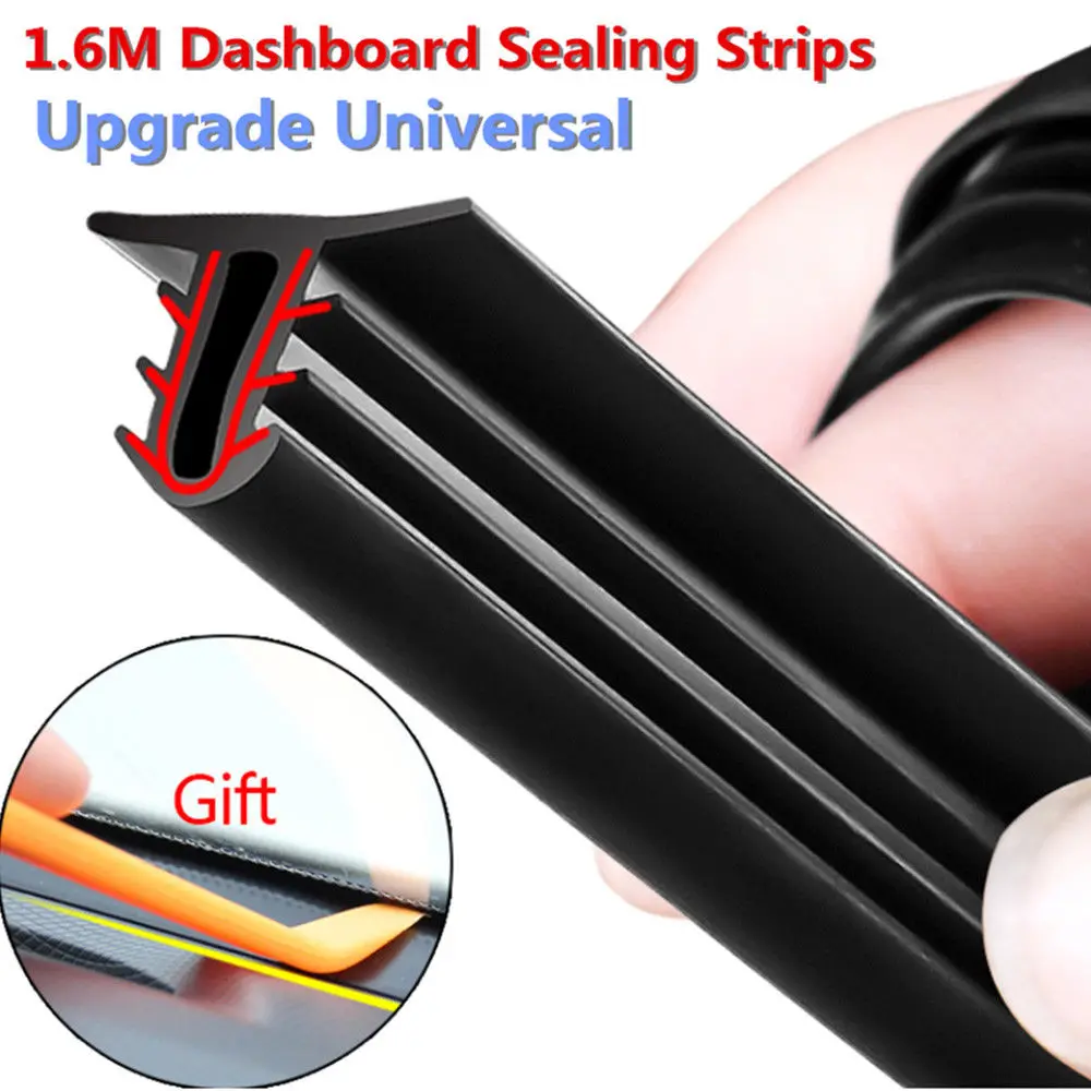 

U Type 1.6M Car Dashboard Edges Sealing Strip Noise Insulation Soundproof Interior Front Windshield Gap Sealing Rubber Strips