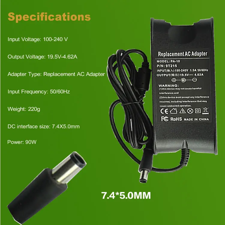 19 5 V 4.62A 7 4*5 0 MM 90W Замена для Dell Vostro 1520 3400 3460 3500 3560 ноутбук AC зарядное устройство