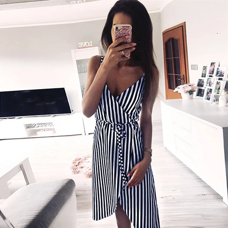 Женское мини-платье в полоску Wixra летнее короткое платье без рукавов на бретелях