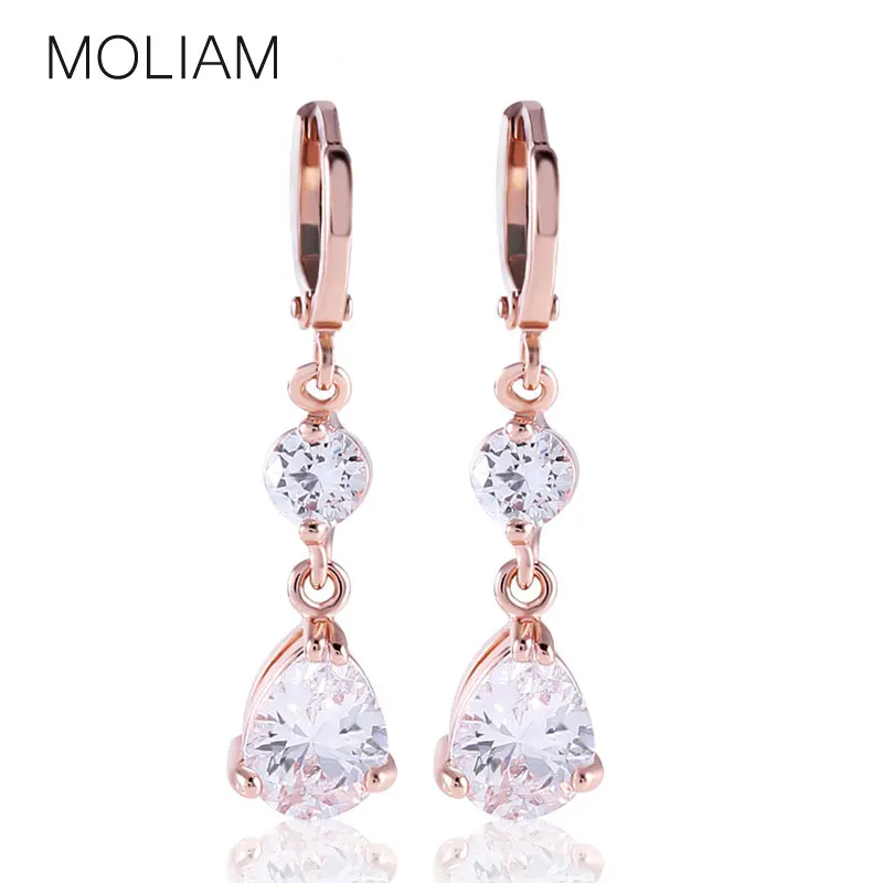 Женские ослепляющие серьги MOLIAM капельки с белым кристаллом циркония MLE139|dangle drop