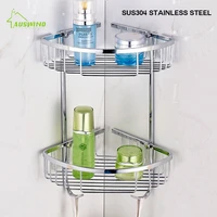 304 stainless steel bathroom accessories double tripod toilet corner rack wall mounted cosmetic rack storage basket