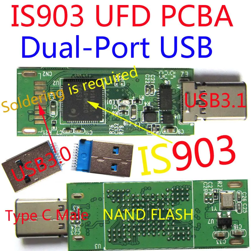 ETPCBAKIT USB флеш накопитель с двумя портами IS903 BGA132/152/136 накопители USB3.0 Type C DIY UFD наборы
