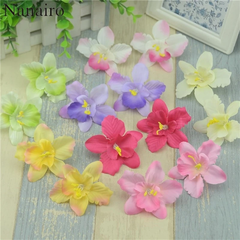 

50Pcs 7cm Real Touch Artificial Phalaenopsis Silk Orchid Flowers Heads Scrapbooking Garland Fake Flower For Wedding Decorative
