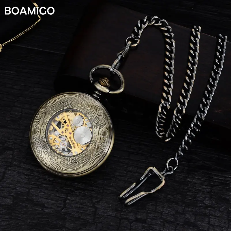 Мужские механические часы Античные FOB карманные скелетоны римские цифры
