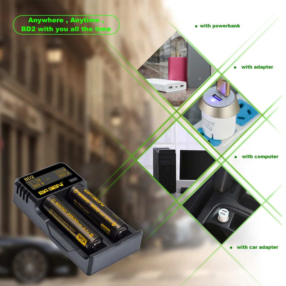 BD2 светодио дный интеллектуальных литиевая Батарея USB charger basencharger литий ионный 18650