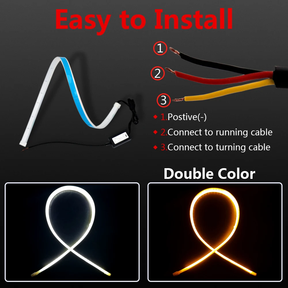 

2pcs Yellow Flowing Ultra-thin Flexible LED DRL Universal Headlight Strip Daytime Running Light LED Turn Signal 12V Car Styling