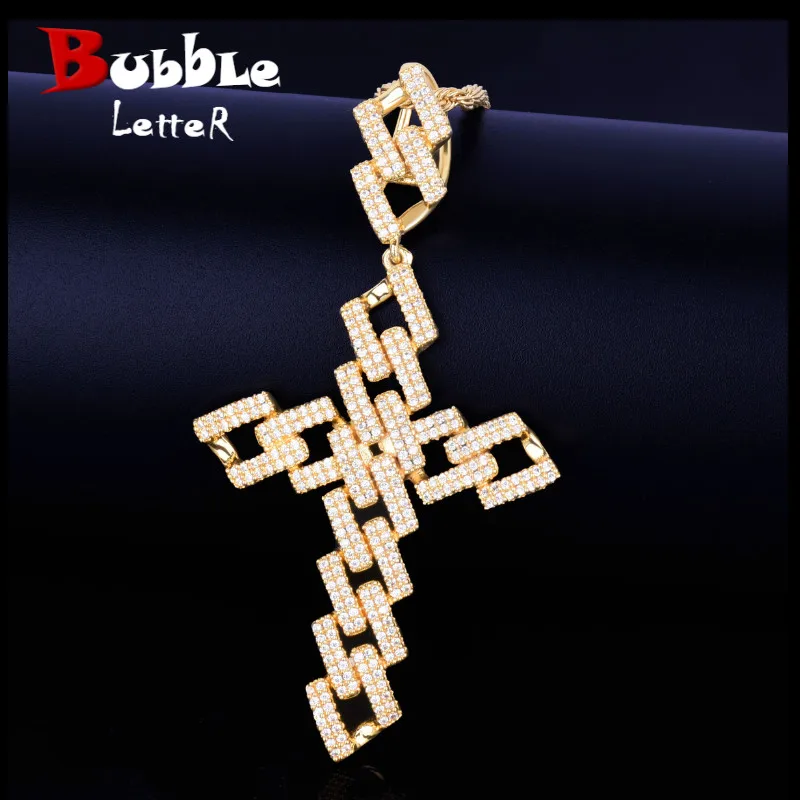 

Cross Pendant Gold Color Plated AAA Cubic Zircon Men's Hip Hop Rock Jewelry