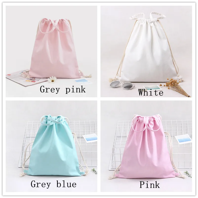 

YILE Handmade Solid White Pink Green Cotton Canvas Student Book Backpack Travel Bag + Handle Strap B015