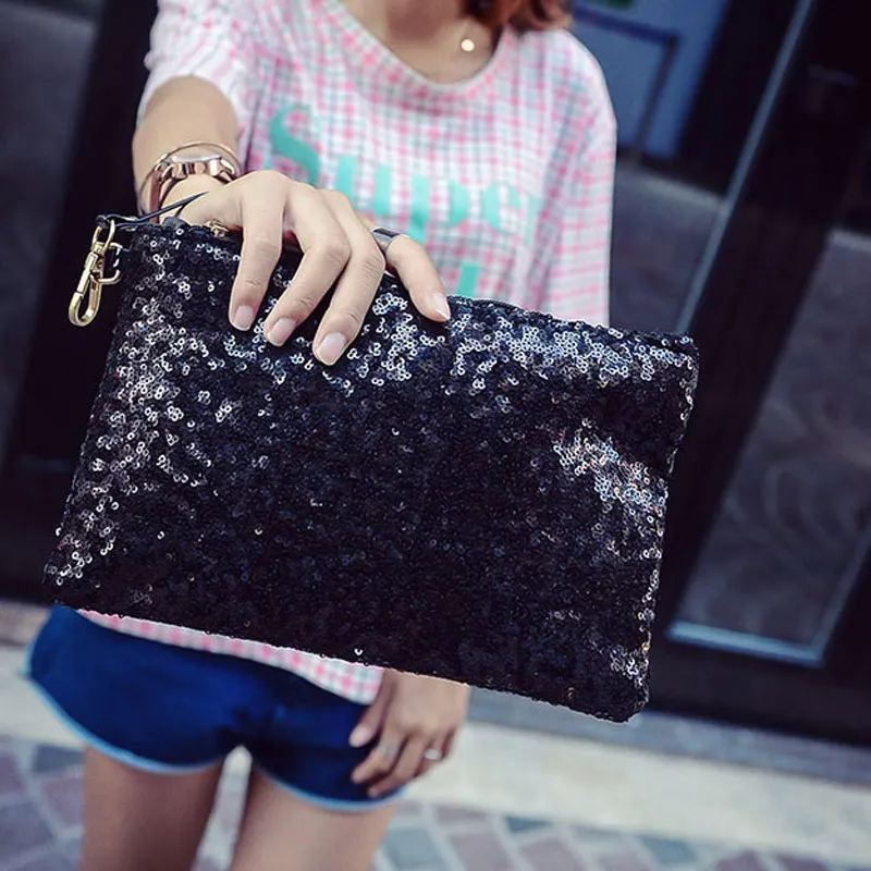 Модные женские клатчи из искусственной кожи кошелек с блестками вечерние сумка