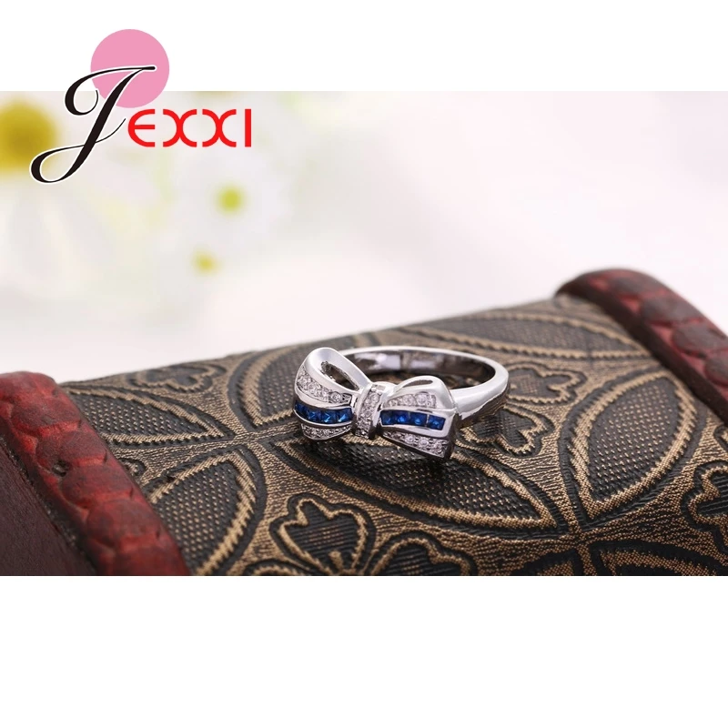 2020 New Arrivals Unique Design Bow Blue CZ 925 Sterling Silver Women Engagement Wedding Finger Rings | Украшения и аксессуары