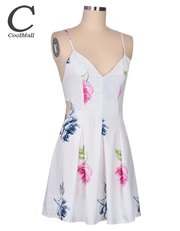 Sexy Women Summer Strap V-Neck Backless Dress High Waist Pleated Print Beach 35 | Женская одежда