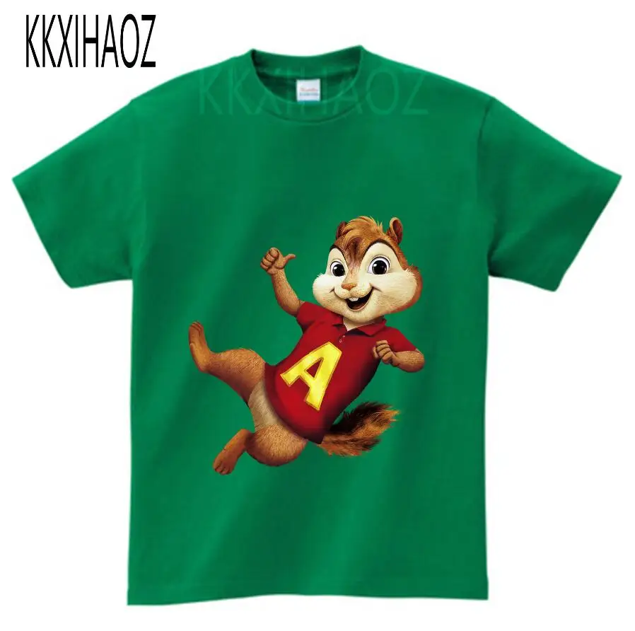 green childreT-shirt Лето, Детская футболка с короткими рукавами, куртки с изображением Алвина и чипмука, детская одежда с принтом животных, футболки для мальчиков и девочек, NN - Цвет: green childreT-shirt
