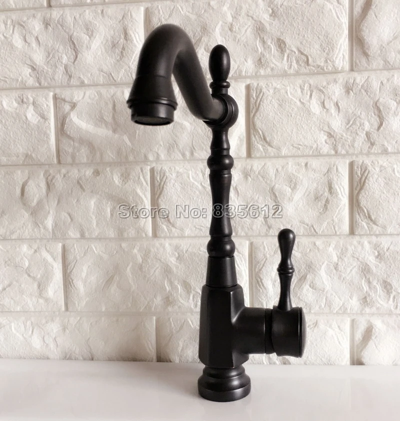 

Black Oil Rubbed Bronze Kitchen Bathroom Sink Faucet Mixer Deck mount Cold Hot Basin Water Tap tnf386