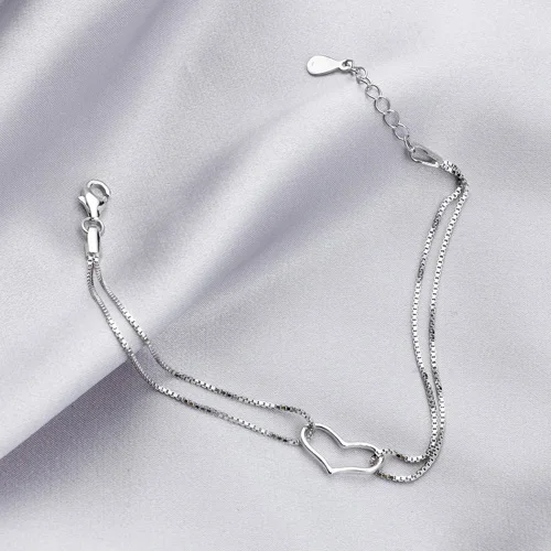 Sereqi Femme Bijoux серебристый цвет двойной Цепи Pulseira feminina теплые сердца Браслеты модные