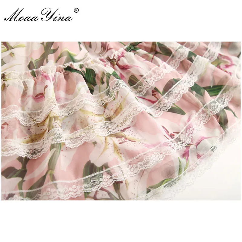 MoaaYina летняя и осенняя новая кружевная юбка с принтом лилии элегантная шифоновая |