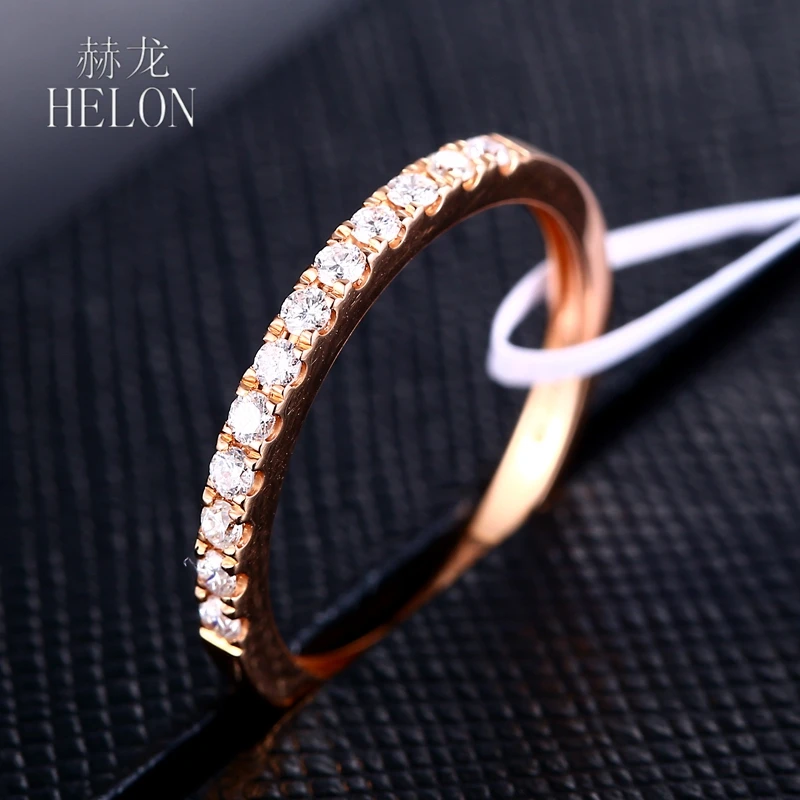 HELON Настоящее 18 К розовое золото Сертифицированный круглый 0.218ct полный огранки SI/H Кольцо с бриллиантом для женщин Свадебные Половина Вечности