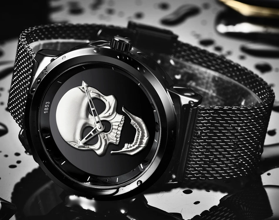 Relojes мужские часы Топ бренд Повседневная мода 3D череп нержавеющая сталь водонепроницаемые военные спортивные наручные часы Relogio Masculino
