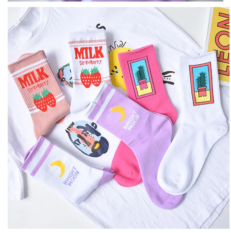 Милый жаккардовый фрукт френа молока Pinky/blanco женщины Calcetines japoneses Harajuku Веселые Mujer |