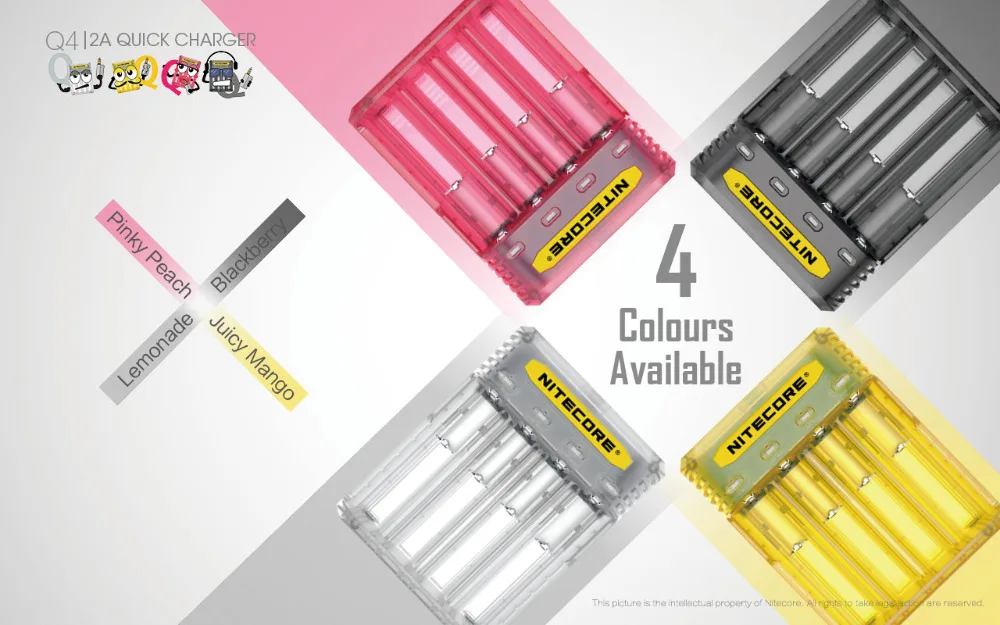 NITECORE Q4 li-ion/IMR 4 слота зарядное устройство для 18350 14500 16340 RCR123 26650 10340,10350, 10440,10500, 12340 и т. Д