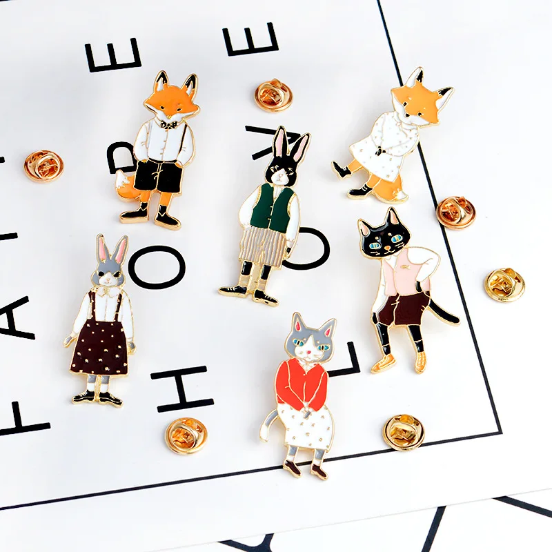 2018 creative brooches Cat Rabbit Fox lovely animal drop oil Enamel pins Denim Shirt Collar Lapel pin Jewelry gifts for kids | Украшения и