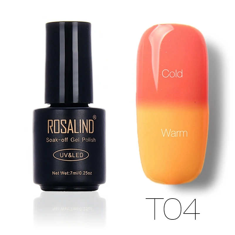 T04 ROSALIND 7 мл изменение температуры лака для ногтей отклеить кисточки для дизайна ногтей лампа для сухой тепловой цветная акриловая краска верхнее базовое пальто - Цвет: T04