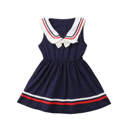 Sailor Navy Dress children Girl Summer Bowknot Stripes Marine Princess dress 1-5y | Детская одежда и обувь
