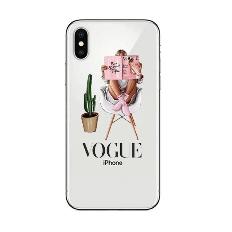 Vogue модные очаровательные живопись Для женщин мягкая телефон силиконовый чехол для IPhone 5 5S SE 6 6s 7 8 плюс X XR XS MAX sexy girl чехол - Цвет: TPU Soft VOGUE