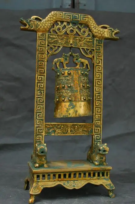 14 4 &quotКитай Бронзовая посуда позолоченный два головы дракона чудовище тигра база