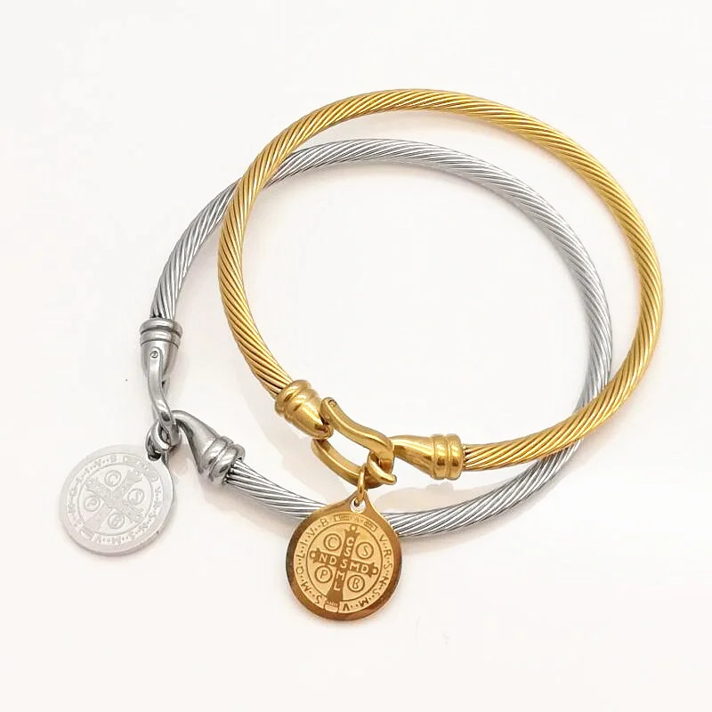 Горячая продажа золотой цвет нержавеющая сталь простой круглый крест и Мадонна