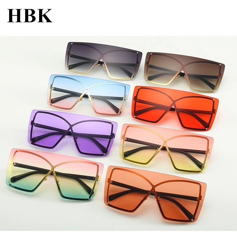 Женские солнцезащитные очки без оправы HBK цельные большого размера с защитой UV400